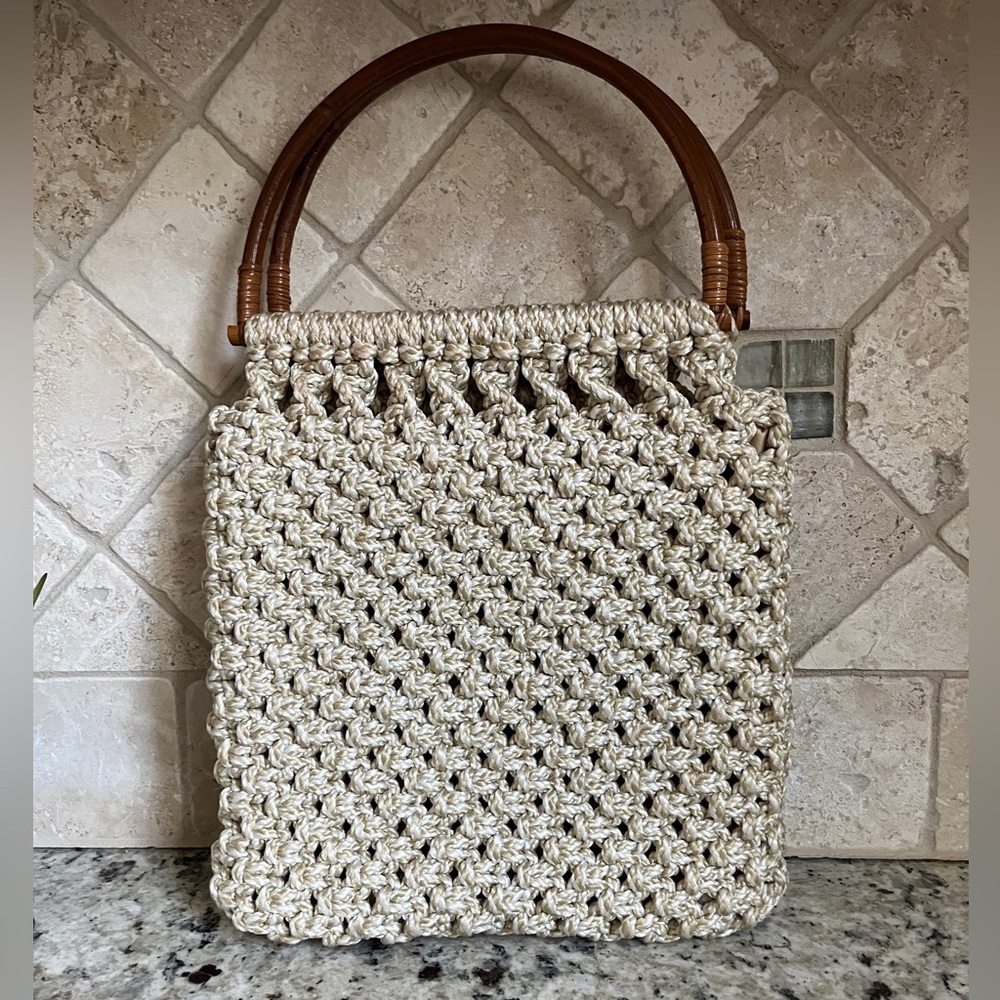 Vintage Macrama Handmade Purse Bag Tote 70's